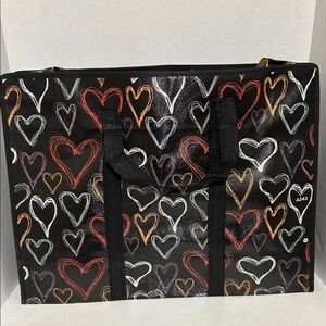 Black Tote Bag with Multicolor Heart Print - Unbranded
